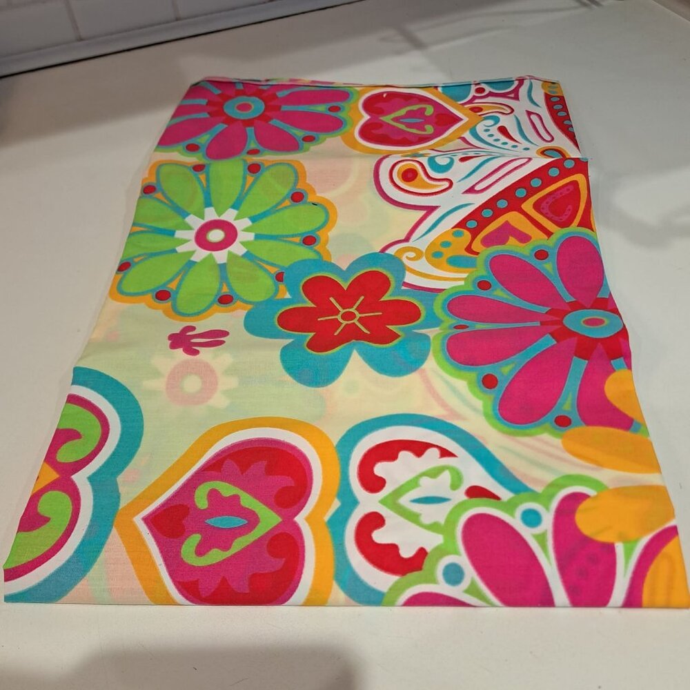 bright flowers and heart 1970's 1960's hippie psychodelia design fabric